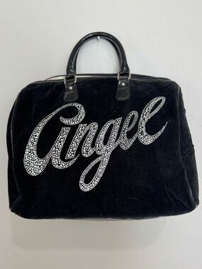 Victoria's Secret Y2K Black Velour Angel Rhinestone Bag Broken Zipper